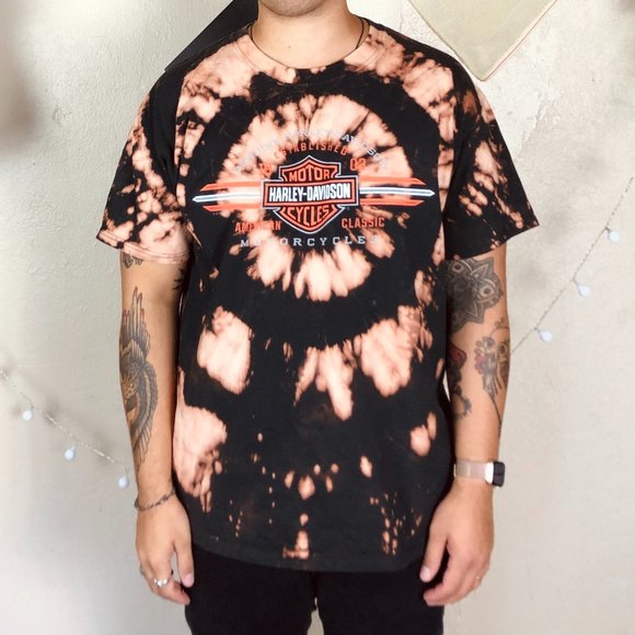 SOLD * Harley Custom Spiral Bleach Dye Logo NJ Tee - Picture 4 of 8